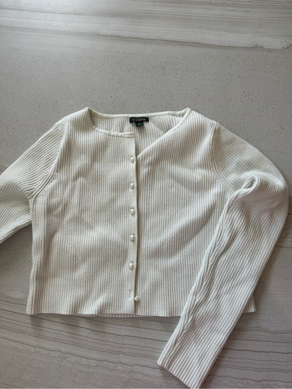 wild fable Cream Ribbed Button-Front Cardigan